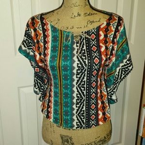Tribal print blouse with batwing-style sleeves